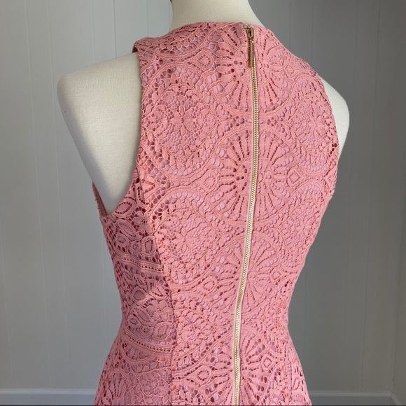 NWOT Erin Featherston High-Neck Pink Lace Dress 2 - Picture 5 of 8
